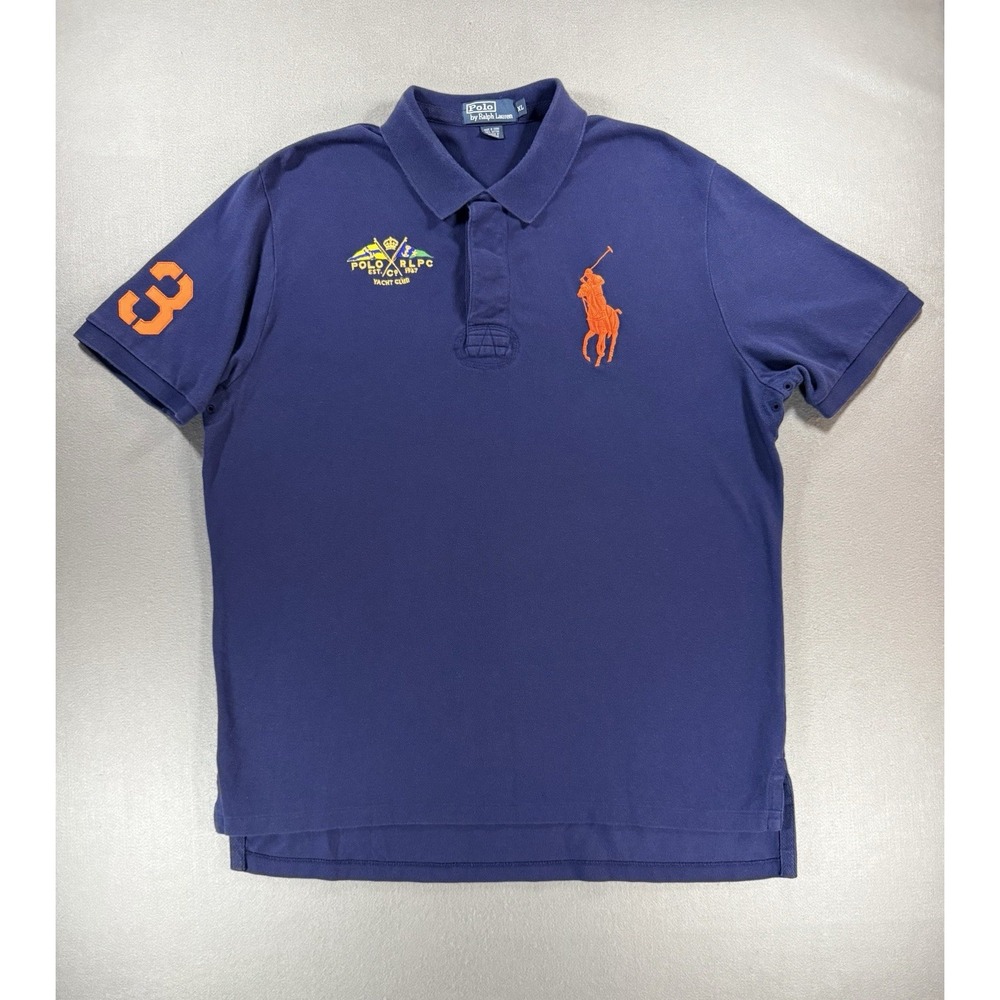 Size XL Polo Ralph Lauren Yacht Club Rugby Style Polo Shirt Navy Orange Big Pony